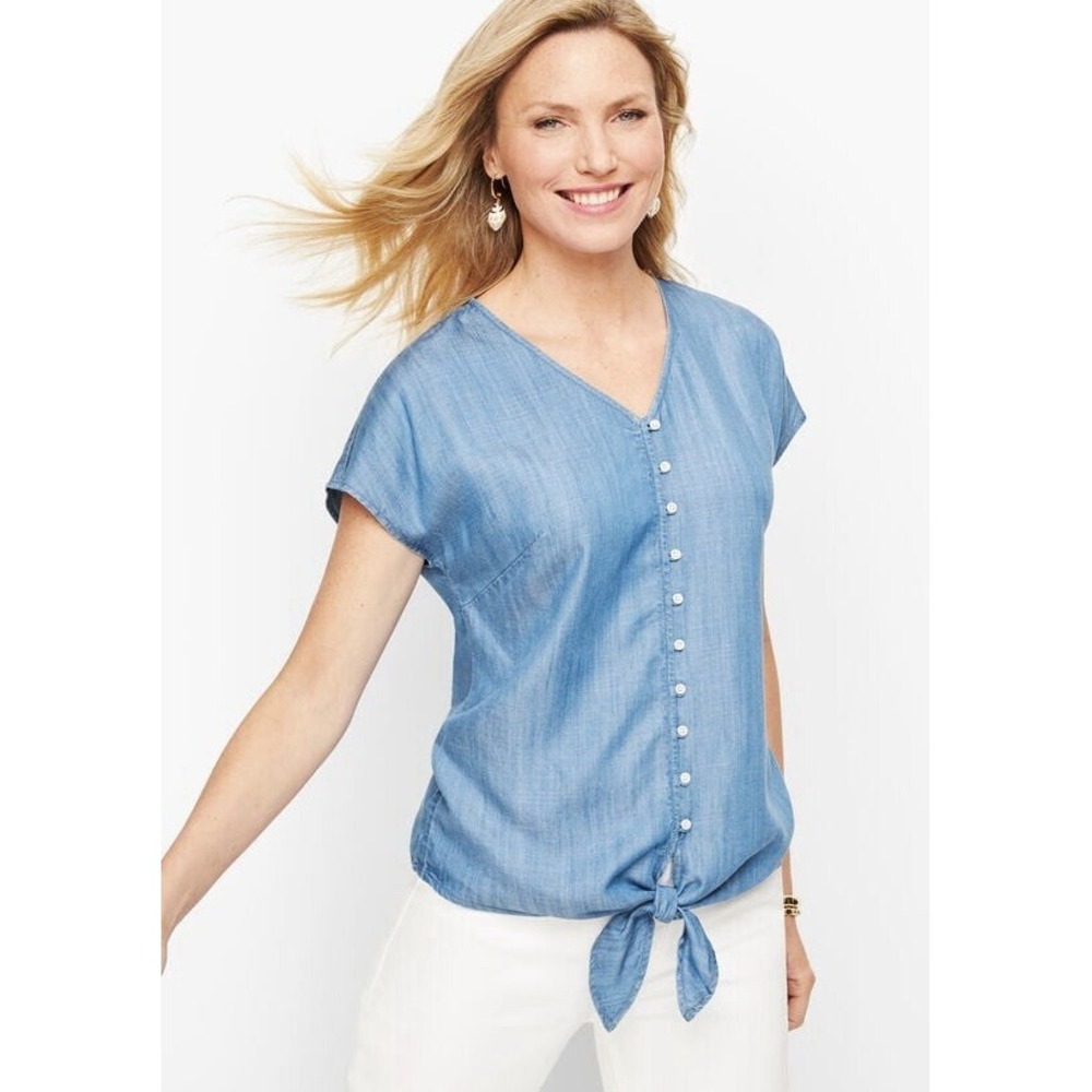 NWT‎ Talbots Denim Tie Hem Top PXL
